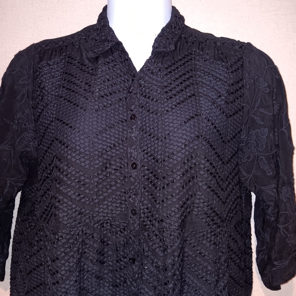 Johnny Was Black Lace Button-Up Mini Dress Size L - Picture 3 of 7